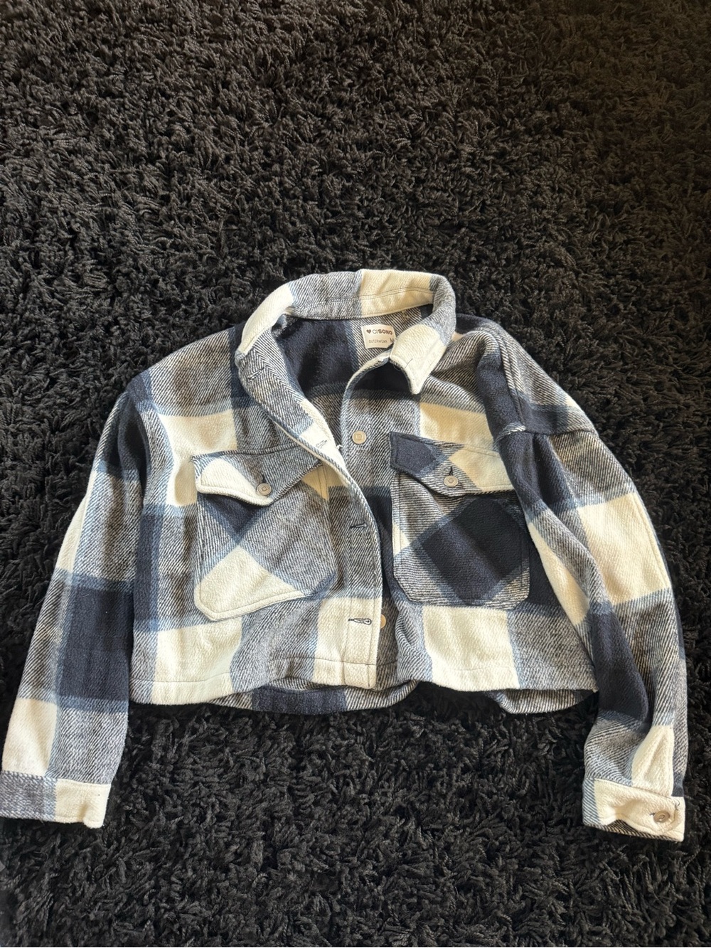 Ci Sono Girls Plaid Cropped Jacket - Blue & Cream